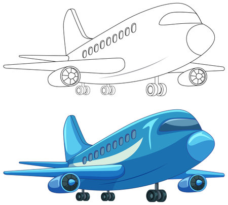 Vector illustration of a blue cartoon airplaneのイラスト素材
