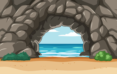 Vector illustration of a beach view through a caveのイラスト素材