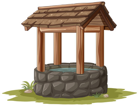 Cartoon illustration of an old-fashioned water well.のイラスト素材