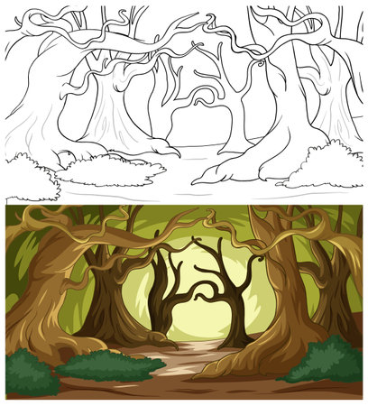 Colorful vector of a mystical forest trailのイラスト素材