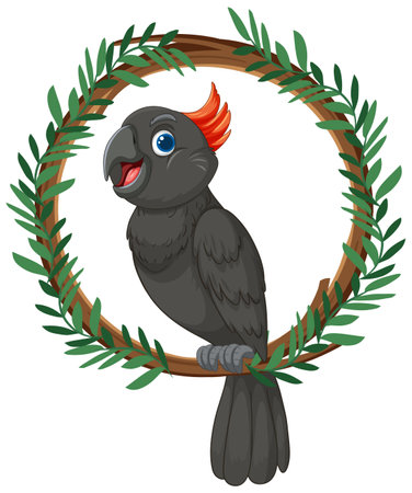 Vector illustration of a happy parrot in foliageのイラスト素材