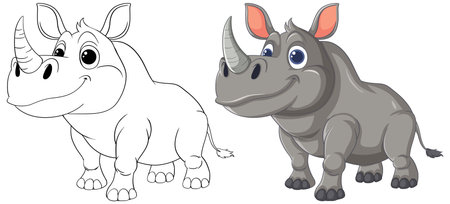Vector illustration of a rhinoceros in two stages.のイラスト素材