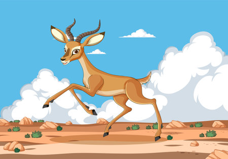 Animated gazelle running in a desert landscape.のイラスト素材