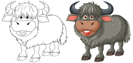 Colorful and outlined yak in a friendly poseのイラスト素材