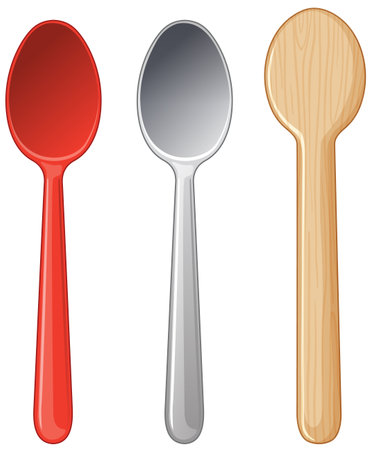 Three different spoons, each with unique materialのイラスト素材