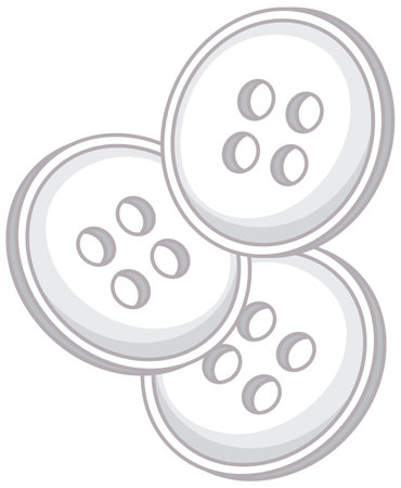 Three white sewing buttons on a plain background.のイラスト素材