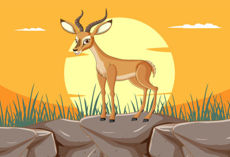 Elegant gazelle stands against a sunset backdropのイラスト素材
