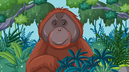 Vector illustration of an orangutan in the jungleのイラスト素材
