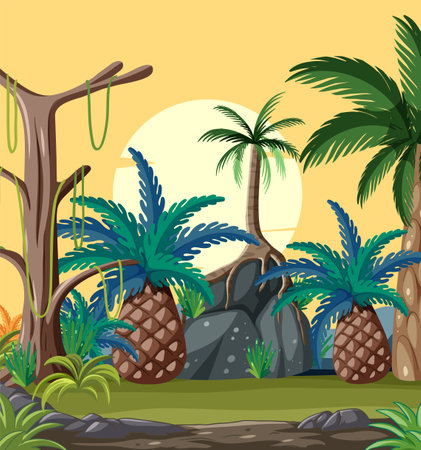 Vector illustration of a lush tropical landscape.のイラスト素材