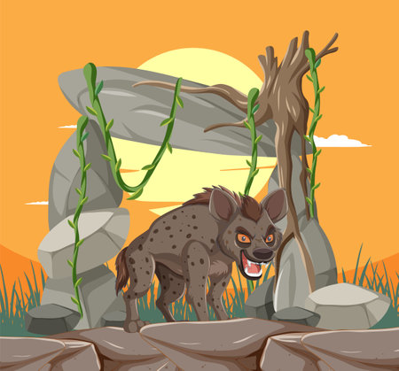 Vector illustration of a hyena in a natural settingのイラスト素材