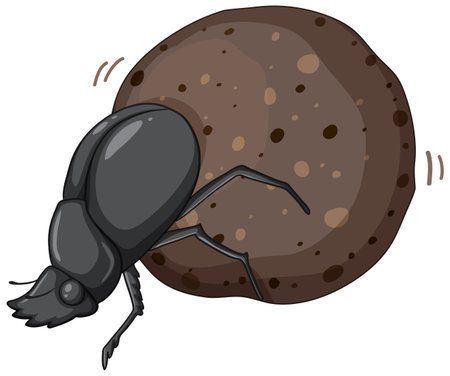 Vector illustration of a dung beetle pushing dungのイラスト素材