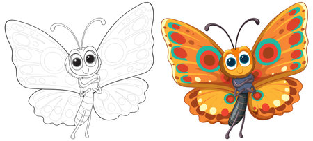 Cheerful butterfly character in vibrant colorsのイラスト素材