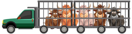 Various animals transported in a caged truckのイラスト素材