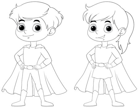 Two cartoon children dressed as superheroesのイラスト素材