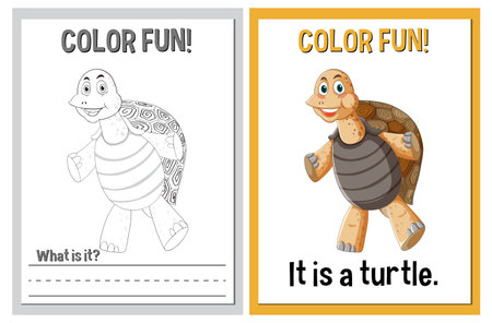 Coloring book pages with a cheerful turtleのイラスト素材