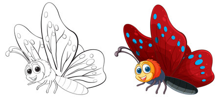 Vector art of a butterfly, black and white and coloredのイラスト素材