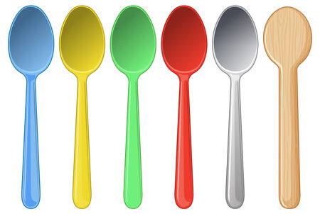 Variety of colorful spoons in a rowのイラスト素材