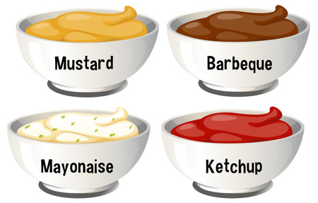 Illustration of mustard, BBQ, mayonnaise, and ketchupのイラスト素材