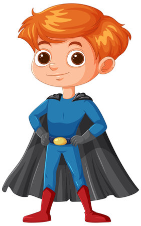 Cartoon boy dressed as a superhero, standing confidentlyのイラスト素材