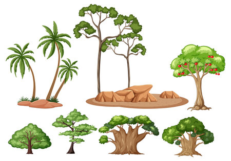Variety of trees and plants in a vector styleのイラスト素材