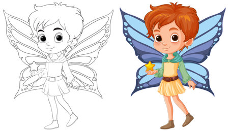 Illustration of a fairy boy holding a glowing butterflyのイラスト素材