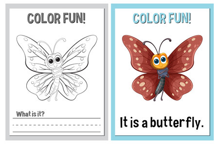 Coloring and learning activity with a butterfly themeのイラスト素材