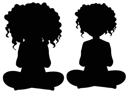 Black silhouette of two kids sitting cross-leggedのイラスト素材