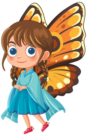 Cartoon girl with large butterfly wingsのイラスト素材