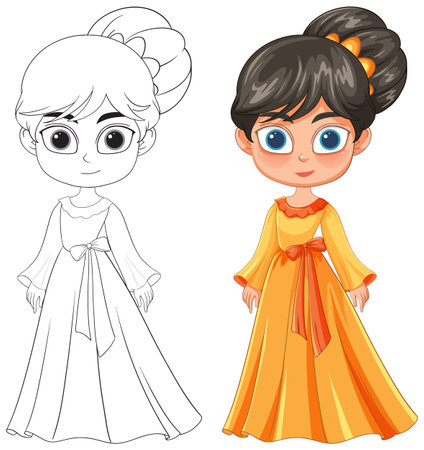 Illustration of a girl in an orange dressのイラスト素材
