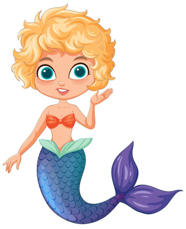 Colorful cartoon of a happy young mermaidのイラスト素材