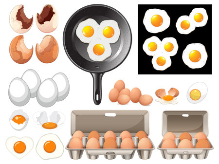 Illustration of eggs, shells, and frying panのイラスト素材