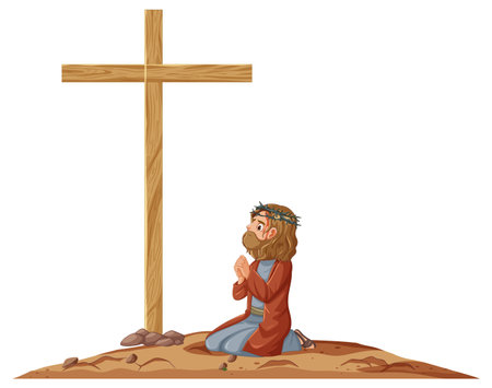 Vector illustration of man praying by a crossのイラスト素材