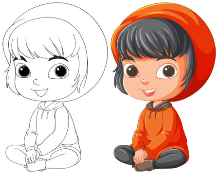 Vector illustration of a child in two stylesのイラスト素材