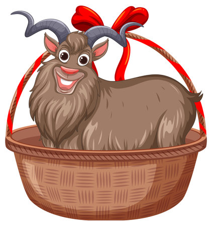 Cheerful goat sitting in a woven basketのイラスト素材