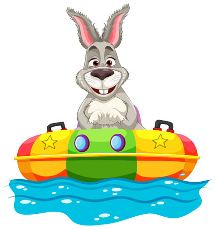 Cartoon donkey enjoying a ride on a vibrant boatのイラスト素材