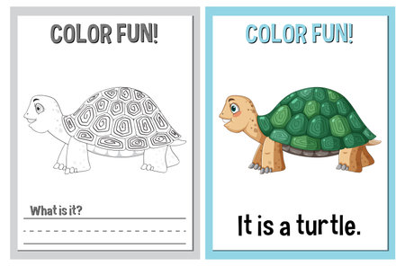 Educational coloring sheets featuring a turtleのイラスト素材