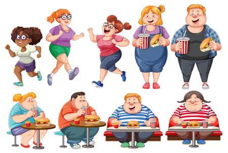 Illustration contrasting exercise with eating fast foodのイラスト素材