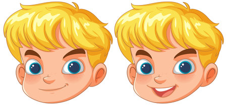Two expressions of a cartoon blonde boyのイラスト素材