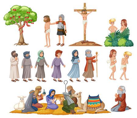 Illustrations of various biblical figures and momentsのイラスト素材
