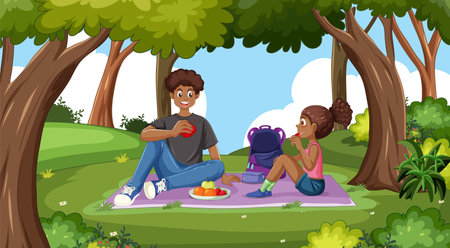 Father and daughter enjoying a picnic togetherのイラスト素材