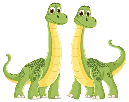 Two cute green dinosaurs standing togetherのイラスト素材