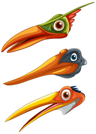 Three vibrant dinosaur heads in vector styleのイラスト素材