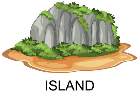 An island with greenery and rocky cliffsのイラスト素材