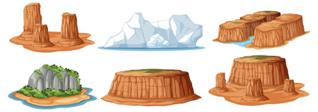 Various natural landforms including mesas and icebergsのイラスト素材