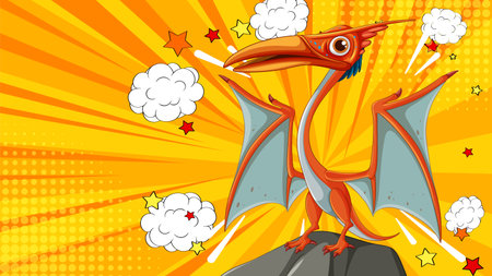 A heroic pterodactyl on a vibrant backgroundのイラスト素材