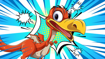 A vibrant dinosaur in a comic style sceneのイラスト素材