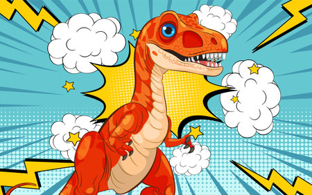 A vibrant dinosaur in a comic-style sceneのイラスト素材