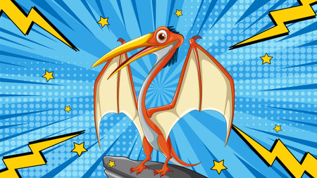A heroic pterodactyl in a comic-style sceneのイラスト素材