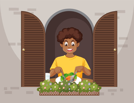 Person enjoying a meal by the windowのイラスト素材