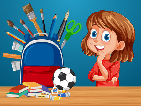 Child with school supplies and backpackのイラスト素材